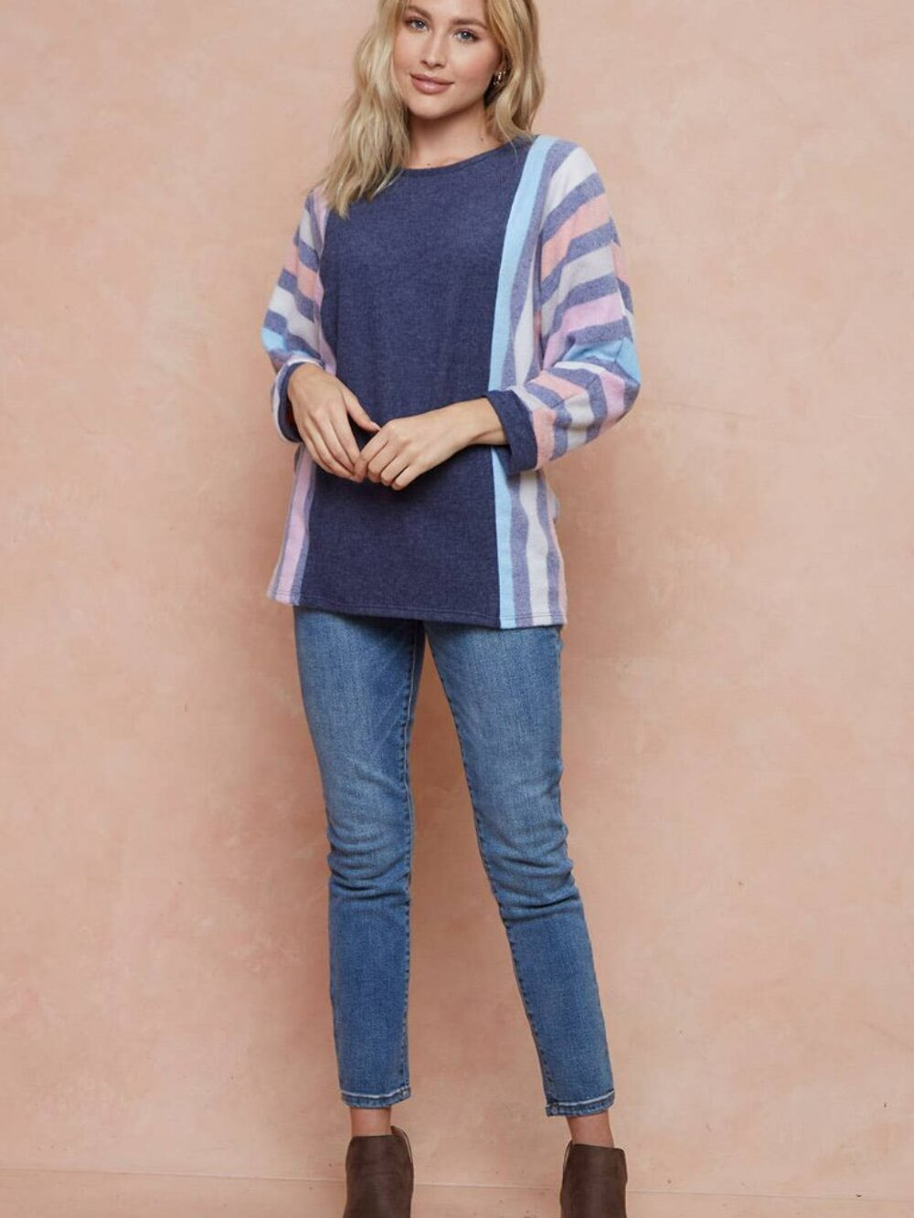 Brushed Hacci, Colorblock Pullover - Picture 2 of 4